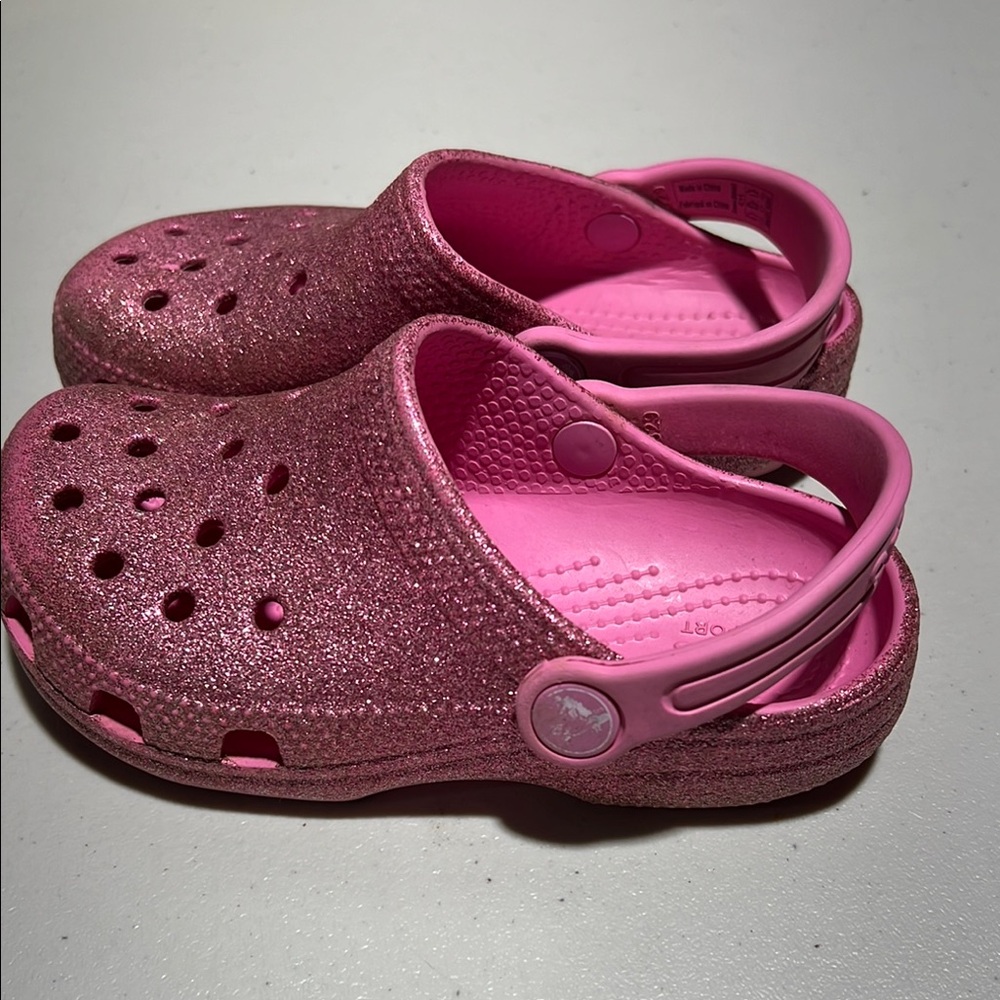 CROCS Pink Sparkly - Used in great condition. Size 11 toddler